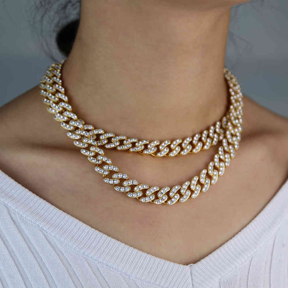 

12mm Hip Hop Cuban Miami Iced Out Choker Necklace Paved 5A Cz Wide Band Heavy Punk Women Men Jewelry 2021 New X0509