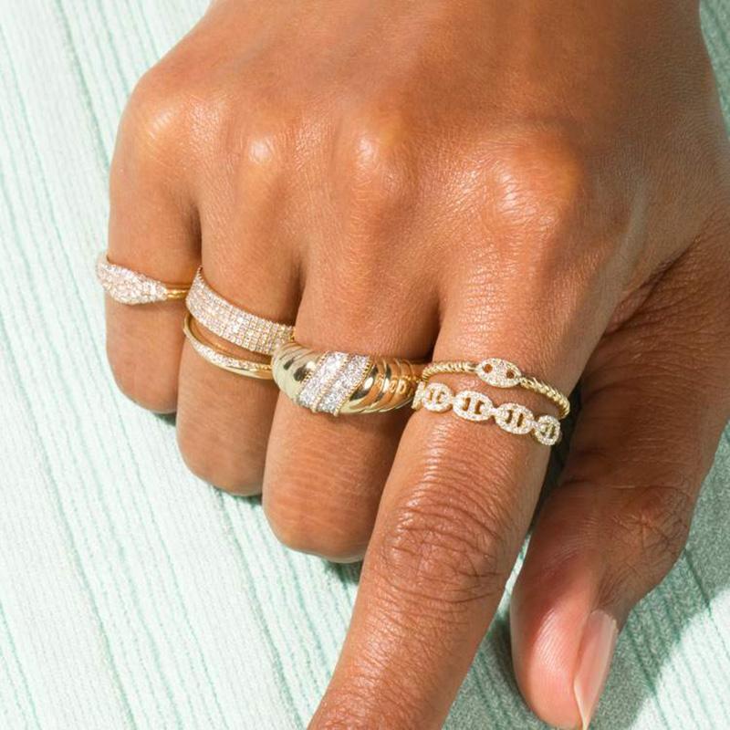 

Cluster Rings Link Ring For Women Hip Hop Gold Micro-inlaid Zircon Stacking Female Gifts Jewelry Fashion Punk Accessories Wholesale R720, Golden;silver