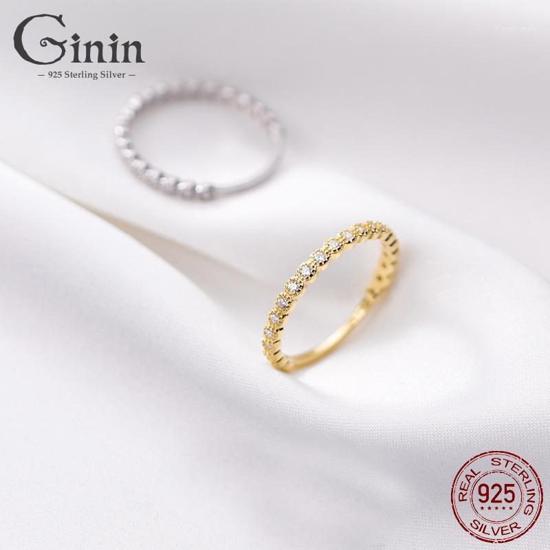 

Cluster Rings Ginin 925 Sterling Silver Ring For Women Korean Style Golden Simple And Compact Shiny Zircon Luxury Finger Jewelry Bijou, Golden;silver