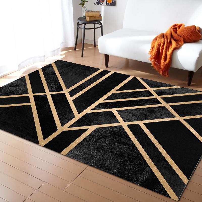 

Carpets Art Deco Black Carpet For Home Living Room Bedroom Bedside Decor Large Area Rug Kids Crawl Mat, As pic