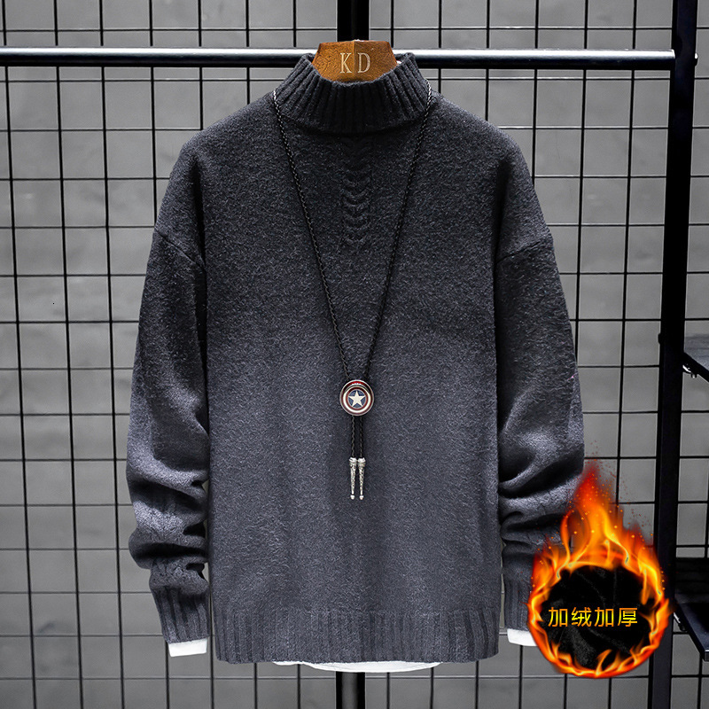

sweater knit men's wear trend warm high collar pullover plush thickened undergarment youth korean, White;black