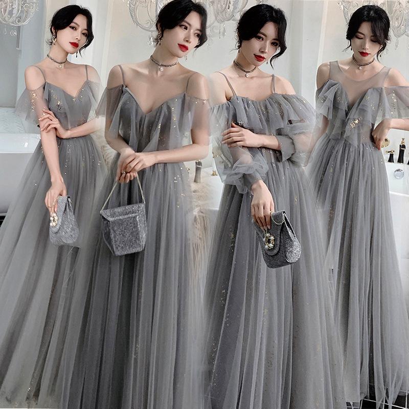 

Ethnic Clothing 2021 Women Prom Wedding Dresses Sexy Bridesmaid Grey Long A-line Tulle Ball Gown Vestido