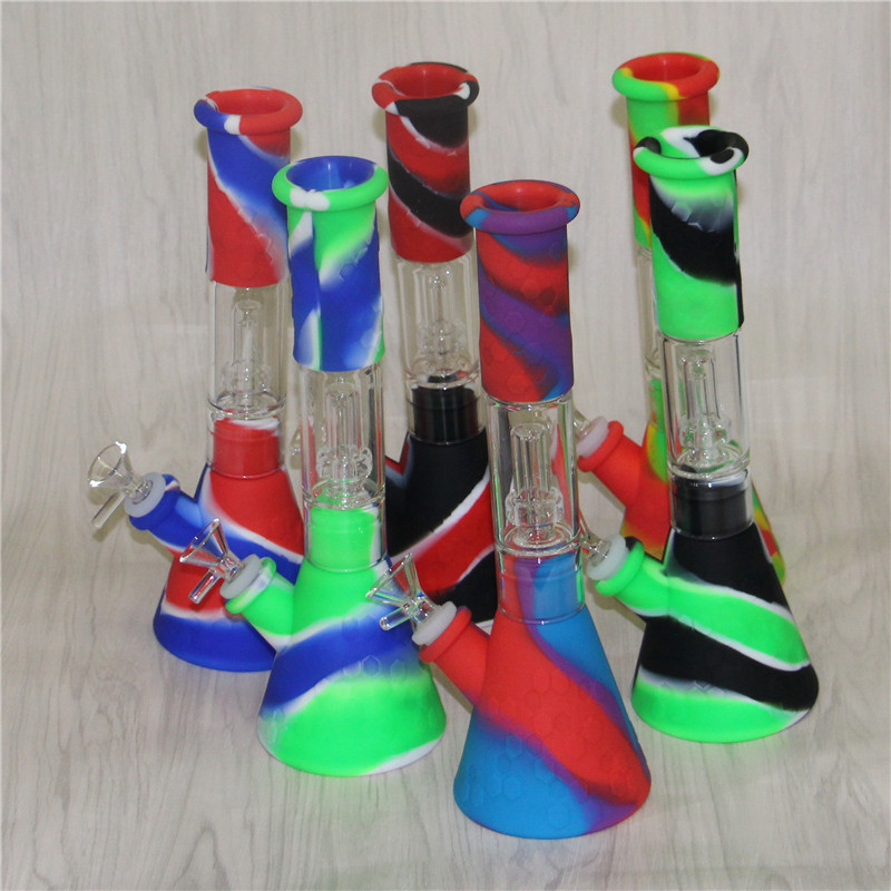 

Silicone Bong Water Pipes Hookahs Oil Rigs mini bubbler bongs with Glass Bowl nectar collector dabber tools