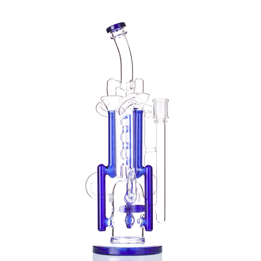 

Bong Hookahs Recycler bongs 14.5 Inch Height color Blue Dab Rig Water Pipe 14mm Joint With Quartz Banger or Slide Bowl Wholesale
