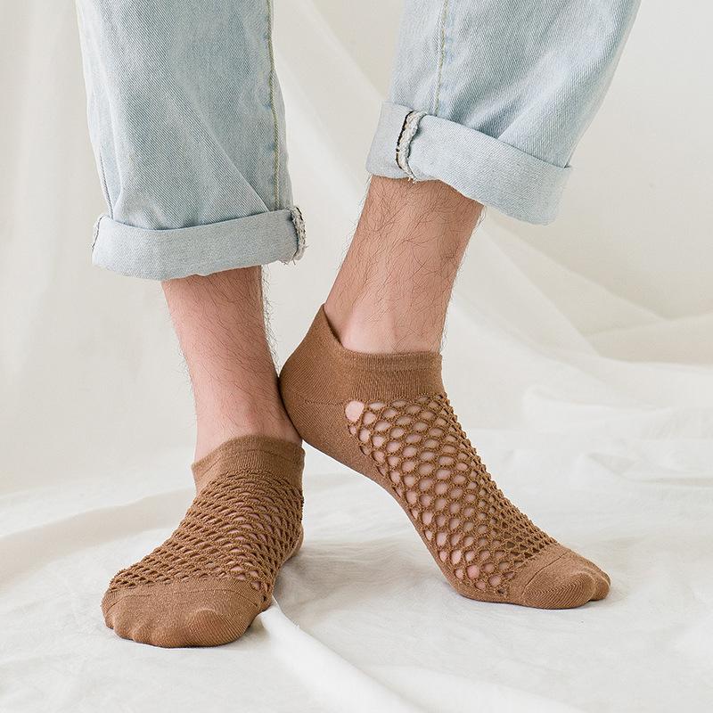 

Men's Socks Boat Ankle Thin Breathable Short Solid Cotton Fishnet Comfortable White Black