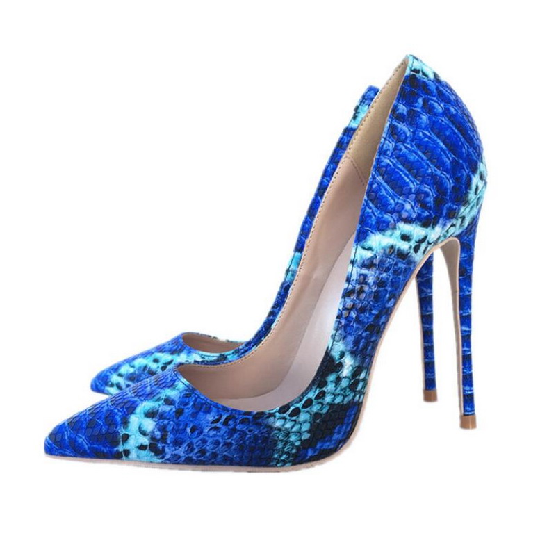 

Women's Shoes Blue Snake High Heels Shiny Leather Stiletto Heel 10cm Sexy PointedToes Versatile Shallow Mouth Single Shoe Ladies Party, Black
