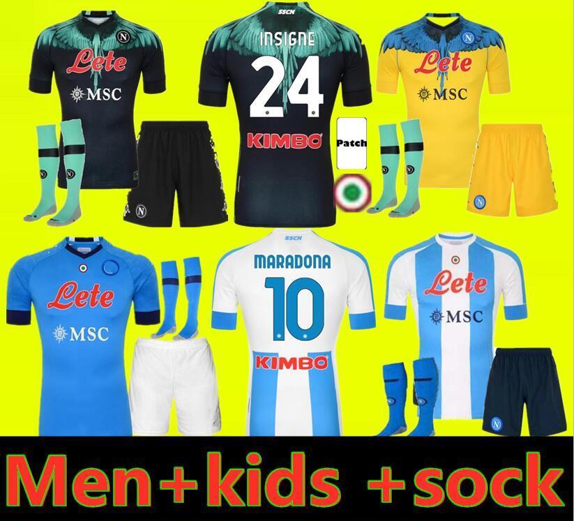 

Adult kids full kits 20 21 napoli soccer jersey 2021 home Naples HAMSIK INSIGNE MERTENS H.LOZANO MARADONA fourth football jerseys shirt, Black