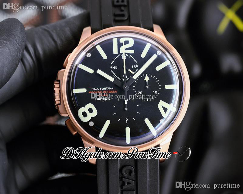 

45mm Capsoil 8111/C Miyota Quartz Chronograph Mens Watch Rose Gold Black Dial Big Number Stick Markers Stopwatch Backhand Watches Rubber Strap 2022 Puretime F01C3, Ub-f01-a1 (9)