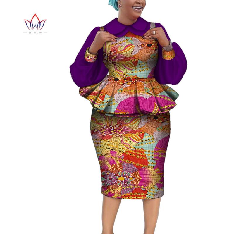 

Ethnic Clothing Women 2021 Fashion Clothes Puff Sleeve African Printed Wax 2 Piece Set Big Size Crop Top And Skirt Dashiki Outfits WY9291