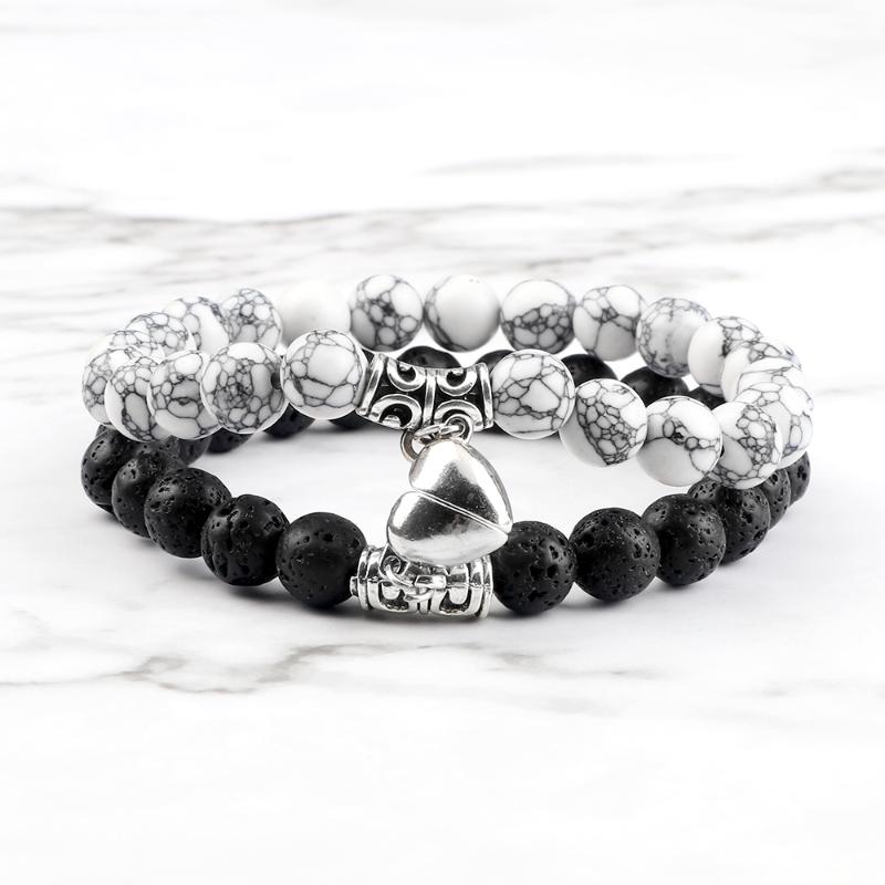 

Beaded, Strands 2pcs/set Fashion Couple Distance Beaded Bracelet Magnet Matching Bangles Black & White Natural Stone Yoga Bracelets For Love