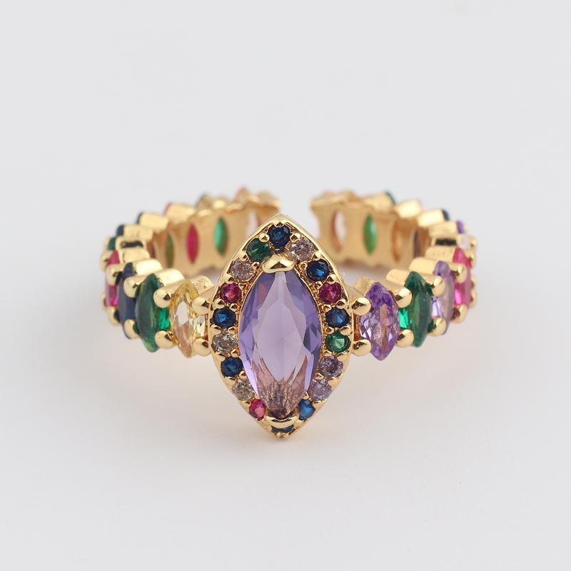 

Wedding Rings Fashion Women's Adjustable Various Oval Rainbow Zircon Colorful Copper Gold-Plated Party Gifts Daily Accessories
