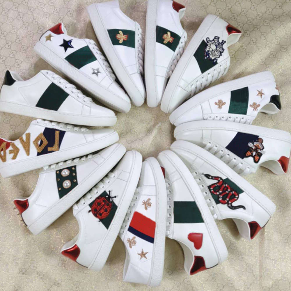 

Men Women Sneaker Casual Shoes Bee Snake Tiger Top Quality Leather Sneakers Ace Embroidery Stripes Shoe Designer Walking Sports Trainers, Black