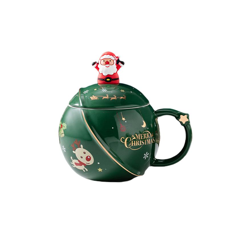 

Water Bottles Christmas Ceramic Coffee Cup Set, Large Capacity Cartoon Printed Mug With Santa Spoon Lid