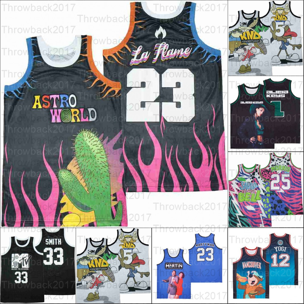 

Basketball Jerseys Movie TV ALICIA KEYS YOGI TEAL LAFLAME ROCK N JOCK black white red navy blue, As photo