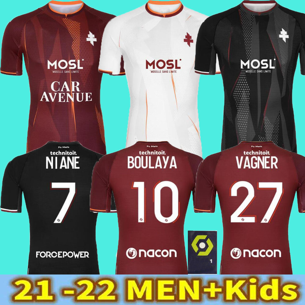 

21 22 FC Metz Soccer Jerseys Vagner Boulaya Niane 2021 2022 Maillot de Foot Udol Yade Centonze Delaine Sarr Nguette Home Away Ther Football Shirts Hombres Top Thaikand, 21/22 home+ patch adult size