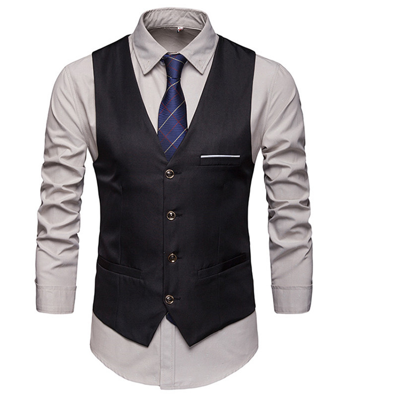 

Mens Designer Sleeveless Vests Male Formal V Neck Button Coats Mens Pocket Slim Natural Color Outerwear, Black;white