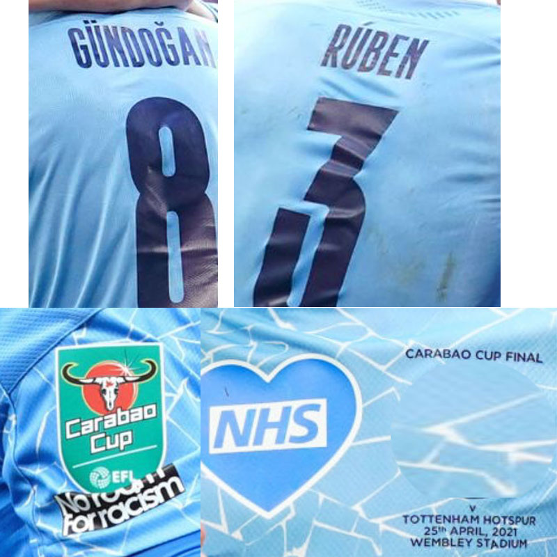 

Home Textile 2021 Carabao Cup Final Player Issue De Bruyne Laporte G. Jesus Sterling Mahrez Kun Aguero Gundogan Soccer Patch Badge