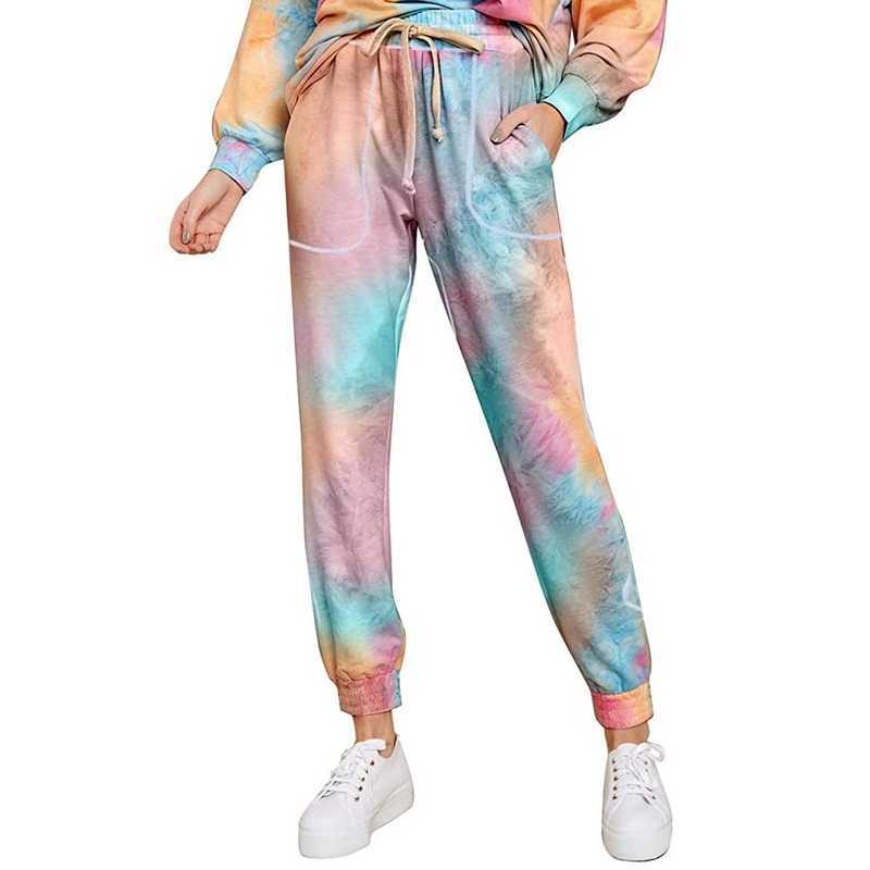 

Tie Dye Women Casual Pencil Pants Summer Hight Waist Drawstring Pockets Trousers Ladies Basic Bottom 210526