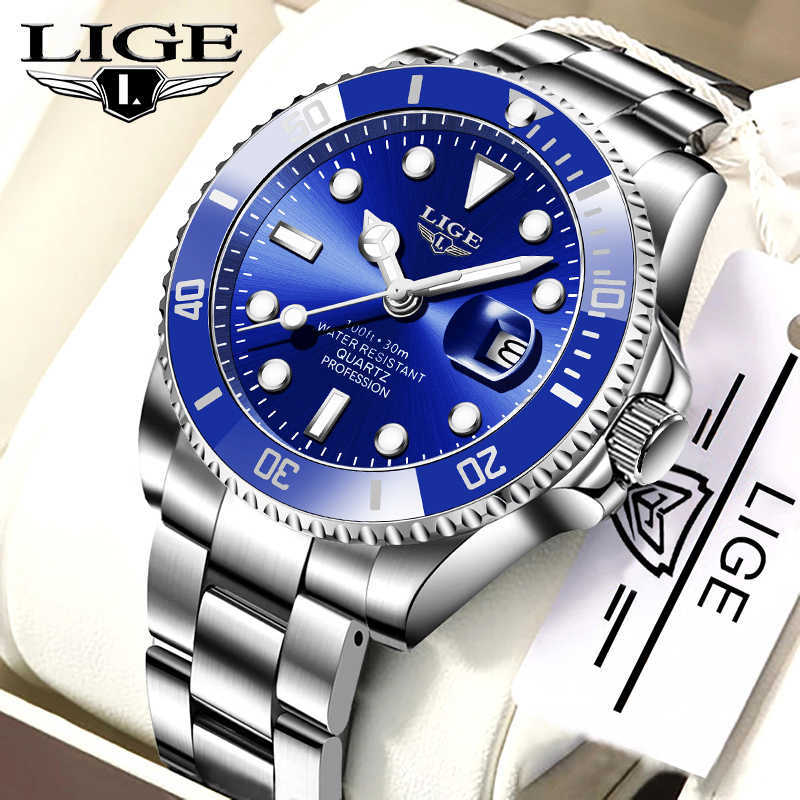

Relogio Masculino LIGE Brand Luxury Men Sport Watches Waterproof Stainless Steel Wrist Watch Man Watch Clock Fashion Wristwatch 210527, Silver blue