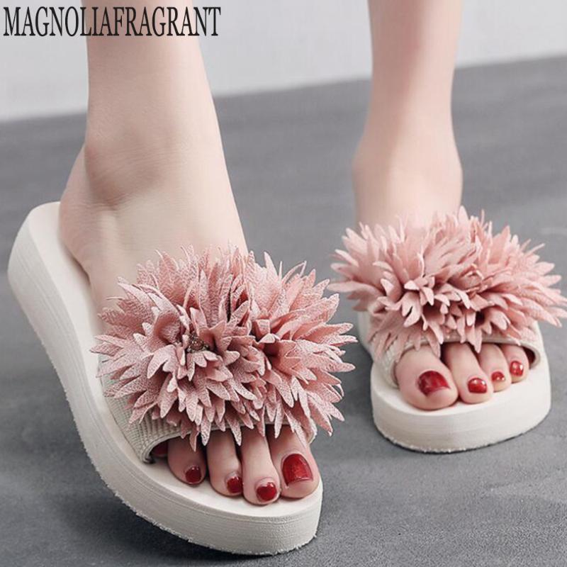 

Slippers Fashion Flower Flip Flops Woman Shoes Women's Summer Footwear Non-slip Flat Beach Slipper Sandalia Feminina Hy486, Black