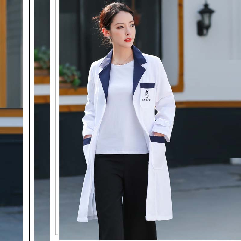 

Women's Lab Coat Mock Wrap Doctor/nurse/beautician Jacket Medical Uniform Long Sleeves Notched Collar Nurse Dress, 01