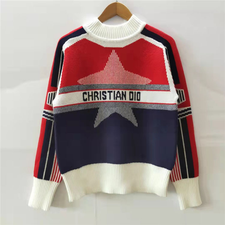 2021 autumn and winter new half high collar five pointed star jacquard letter top