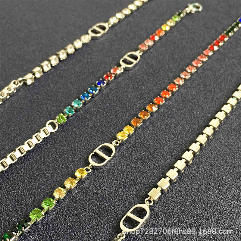 

Design jewelry family new letter Rhinestone Necklace women's simple temperament net red same color diamond long neck chain