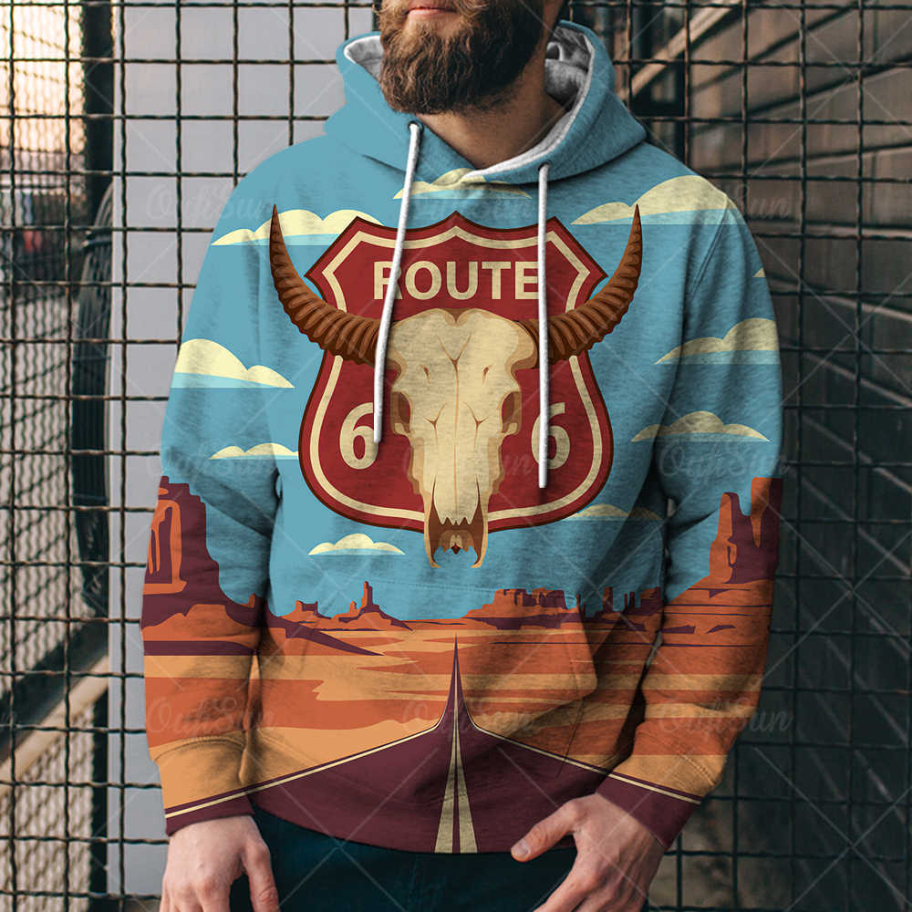 

summer trend men's sweater us highway 66 printed sweater loose comfortable loose hoodiea4br, Black