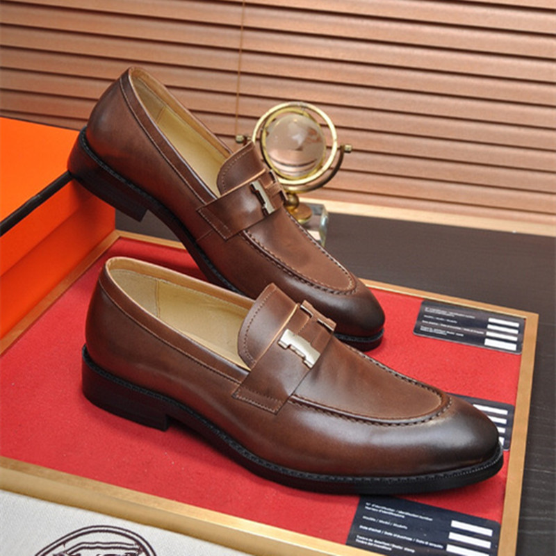 

2021 H Men's Genuine Leather Dress Shoes Fashion Wedding Party Oxfords Slip On Business Office Flats Male Brand Casual Loafers Size 38-45, #06