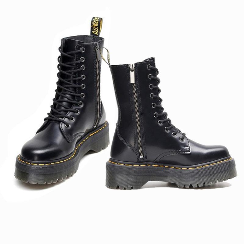 Boots Women High Quality Genuine Leather 10 Holes British Style Women's Platform Side Zipper Motorcycle Short
