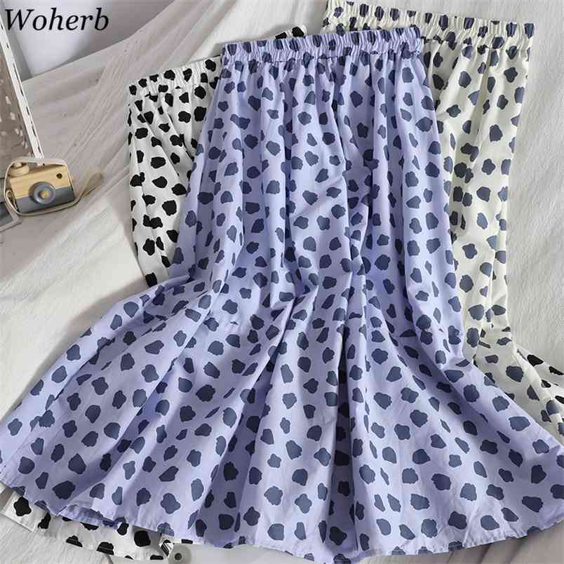 

Spring Summer High Waist Women Midi Skirts Casual Print Female Maxi Beach Tutu Femme All Match Jupe 210519, Blue