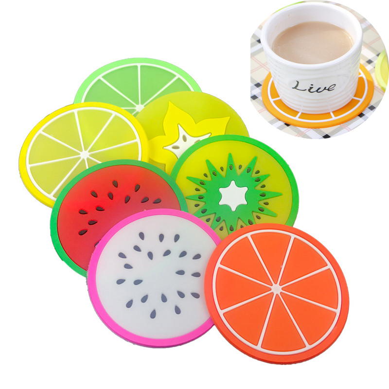 

Fruit Silicone Coaster Mats Pattern Colorful Round Cup Cushion Holder Thick Drink Tableware Coasters Mug