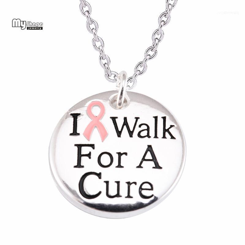 

My Shape I Walk For A Cure Ribbon Breast Cancer Awareness Pendant Statement Necklaces Women Choker Multicolor Necklace1