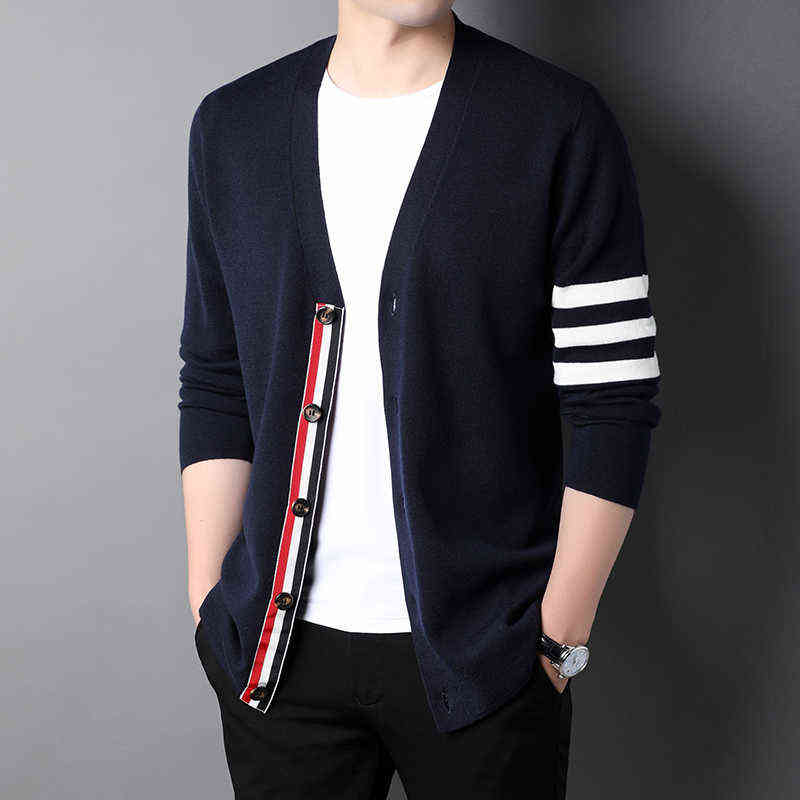 

Thom 2021 Autum Winter Brand Fashion Knitted Lapel Sweater Cardigan Vintage Men Casual Woolen Jacket Browne, Black