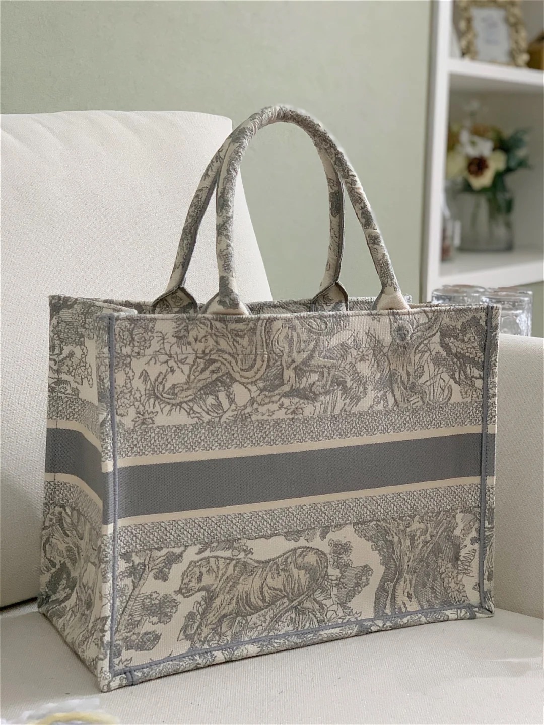 

Shoulder Book Bag Portable Canvas Tote Shopping Bags 2021 Large Capacity Embroidered Tiger Dawul