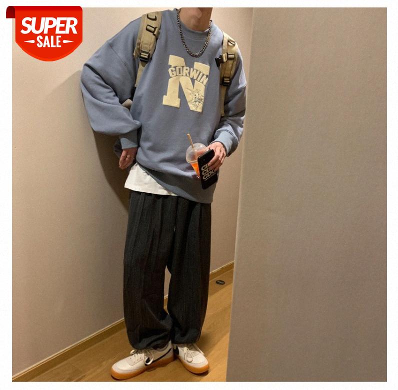 

INTFEDAYchic net red Xiaoqing letter printed sweater men and women neutral retro washed baseball shirt #Rj0l, Black