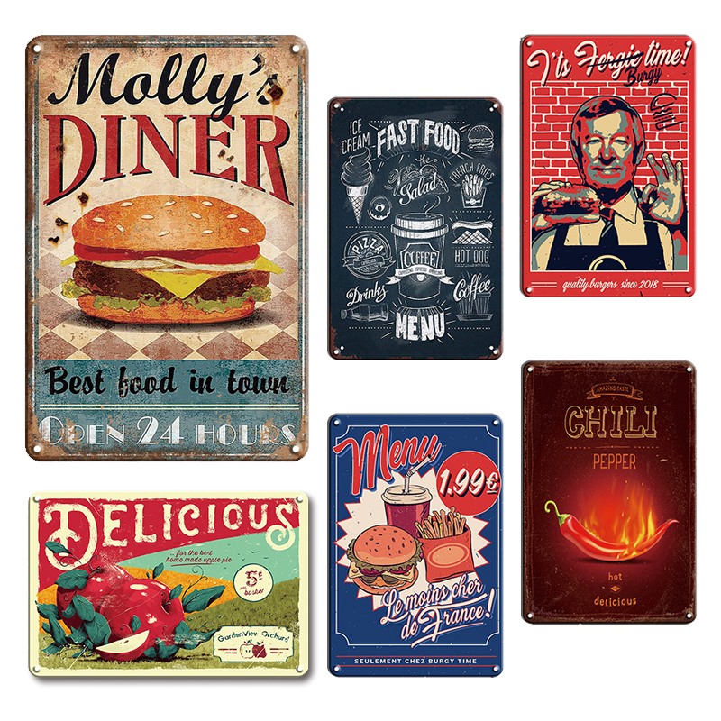 Personalized Diner Metal Tin Sign Vintage Kitchen Food Shop Wall Decorative Plates Retro Pie Corn Poster Cafe Bar Decorations-image-676030657