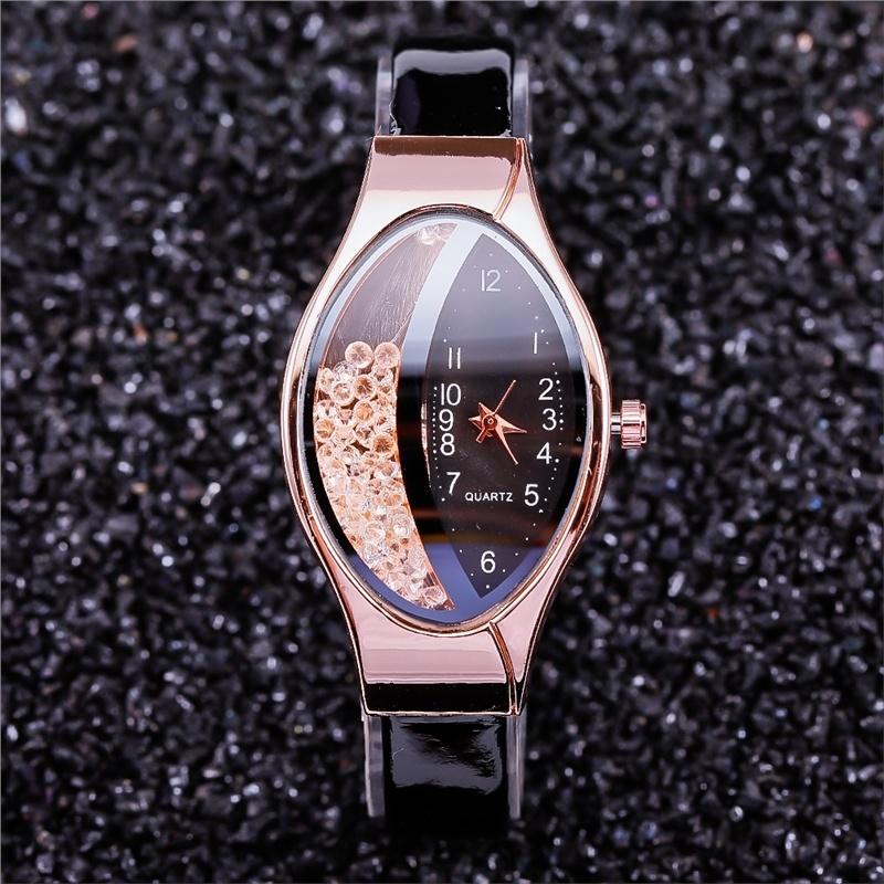 

Montre Femme Casual Women Watches Oval Dial Wrist Watch Leather Rhinestone Designer Ladies Clock Gfit Wristwatches, Brown