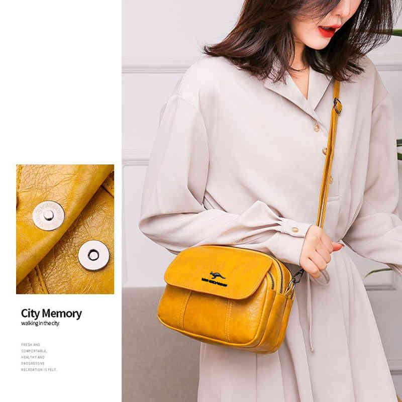 

Luxury women's bag 2021 new high-quality soft PU leather ladies shoulder messenger bag designer multi-layer double zipper bag K726, Green-c