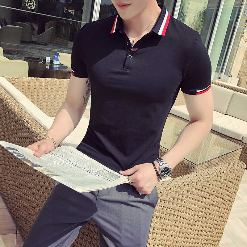 

Classic Solid Color Polo Shirt Summer Short-sleeved Polo Shirt Business Casual Slim Men's Tee Social Street Wear Clothing 210527, White