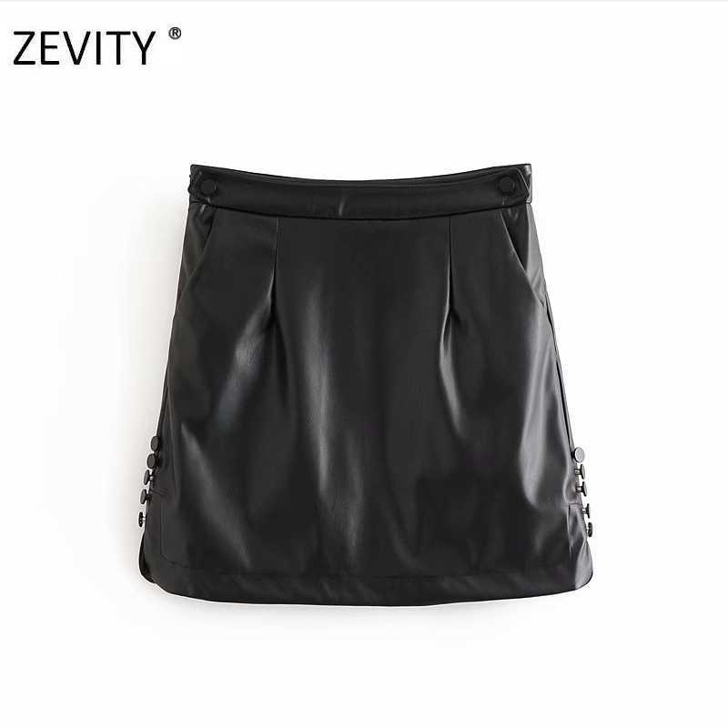 

Zevity Women fashion rivet buttons decoration PU Leather slim skirt faldas mujer lady side zipper vestido chic skirts QUN681 210603, As pic qun681dwdd