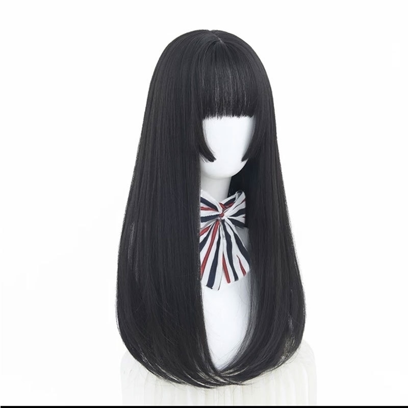 

women's long straight Ji hair micro curl air bangs cover chemical fiber