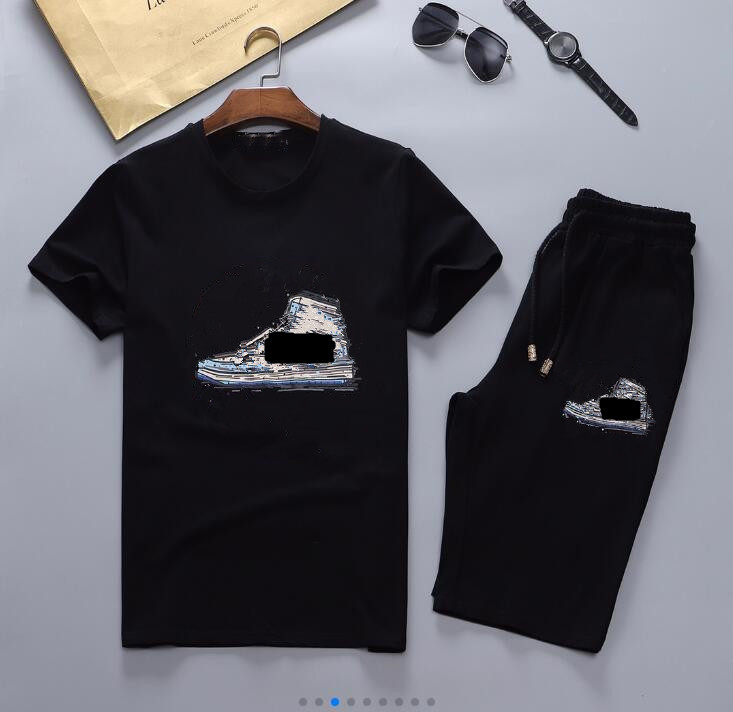 

Fashion mens tracksuit T Shirts + Shorts Clothing Sets with Letters Casual Streetwear Trend Suits Men Breathable Tees Pants Partial European, Gray