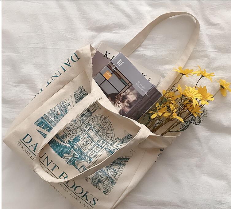 

Women Canvas Shoulder Bag London Daunt Books Daily Shopping Bags Students Book Bag Cotton Cloth Handbags Large Tote For Girls