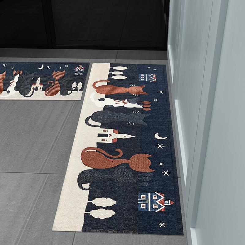 

Cushion/Decorative Pillow Wear-resistant Non-slip Kitchen Floor Mat Dirt Resistant Cartoon Door Household Oil-absorbing Anti-fouling Long, Navy