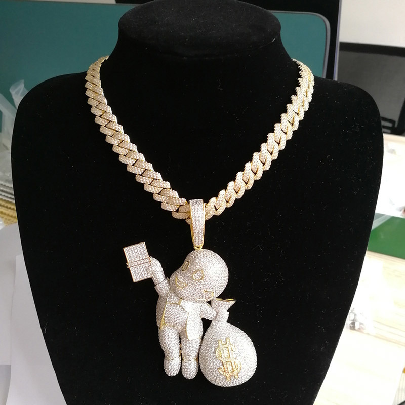 

Hip Hop AAA Cubic Zirconia Paved Bling Iced Out Angel Give Dollars Money Pendants Necklace for Men Rapper Jewelry X0509