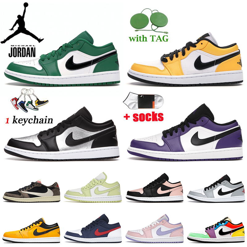 

Jumpman 1s Low Women Mens Jordan 1 Air Retro Basketball Shoes Pine Green Laser Orange Court Purple Metallic Silver Arctic Punch Trainers Paris Jorden Sneakers, A18 low white university red black 36-46