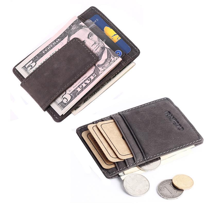 

Vintage Nubuck Genuine Leather Mens Money Clip Wallet With Card Slots Slim Designer Magnet Clamp Small Purse For Man, Red;black