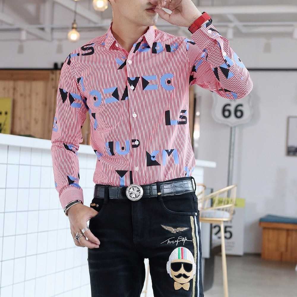 

Striped Shirts Men Fashion Long Sleeve Casual Slim Fit Business Shirt Social Party Streetwear Male Clothing Chemise Homme 210527, Red