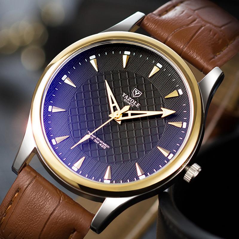 

Wristwatches Montre Homme YAZOLE Brand Leather Band Business Watch Men Quartz Wrist Watches Zegarek Meski Blue Glass Male Clock Drop, Brown black